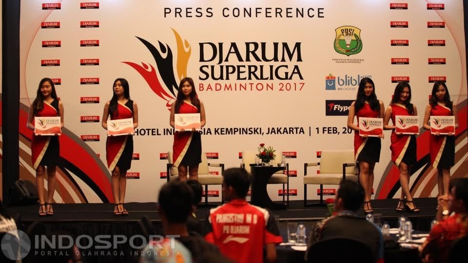 Suasana konferensi pers drawing Djarum Superliga Badminton 2017.